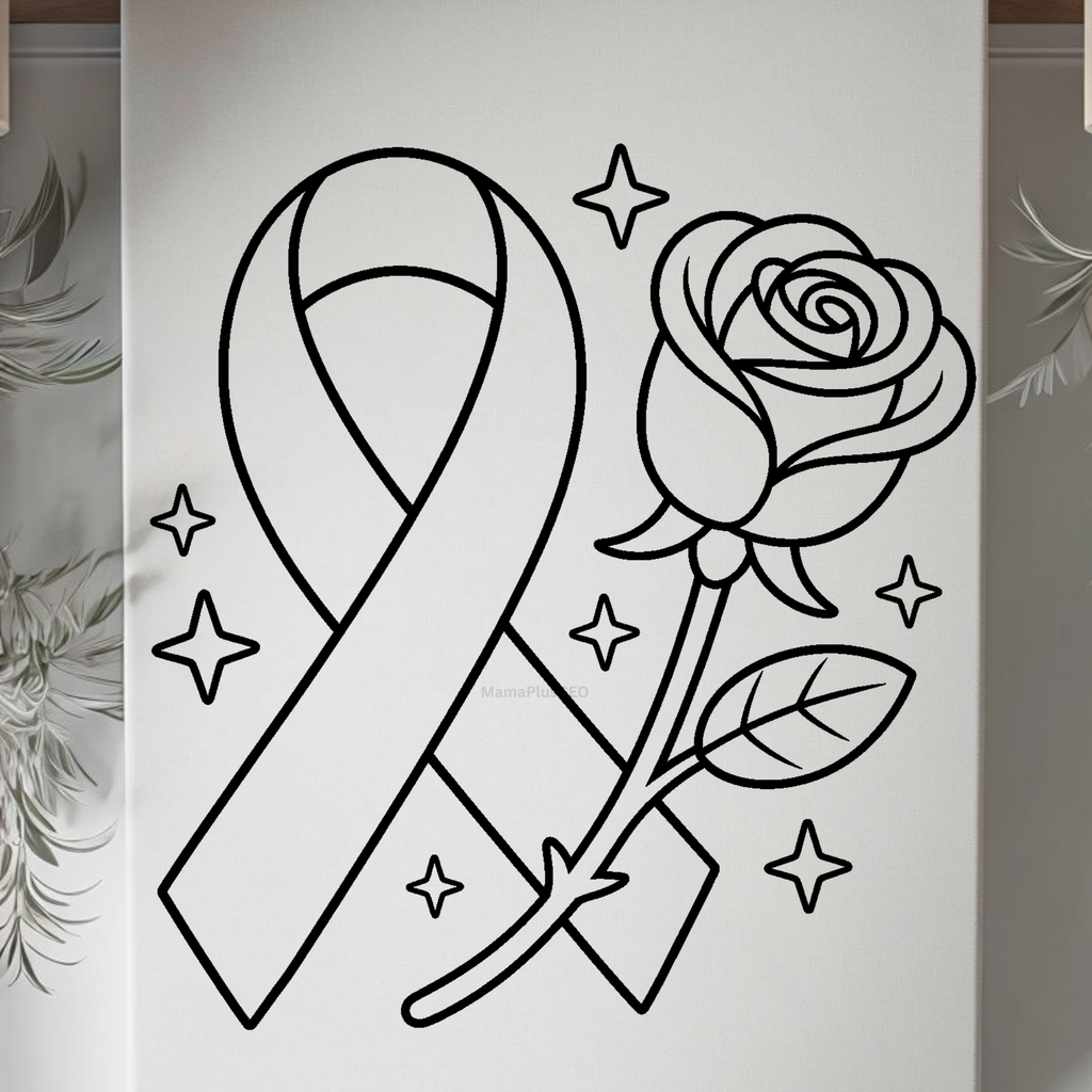 Press & Paint - Breast Cancer - Awareness - Ribbon & Rose