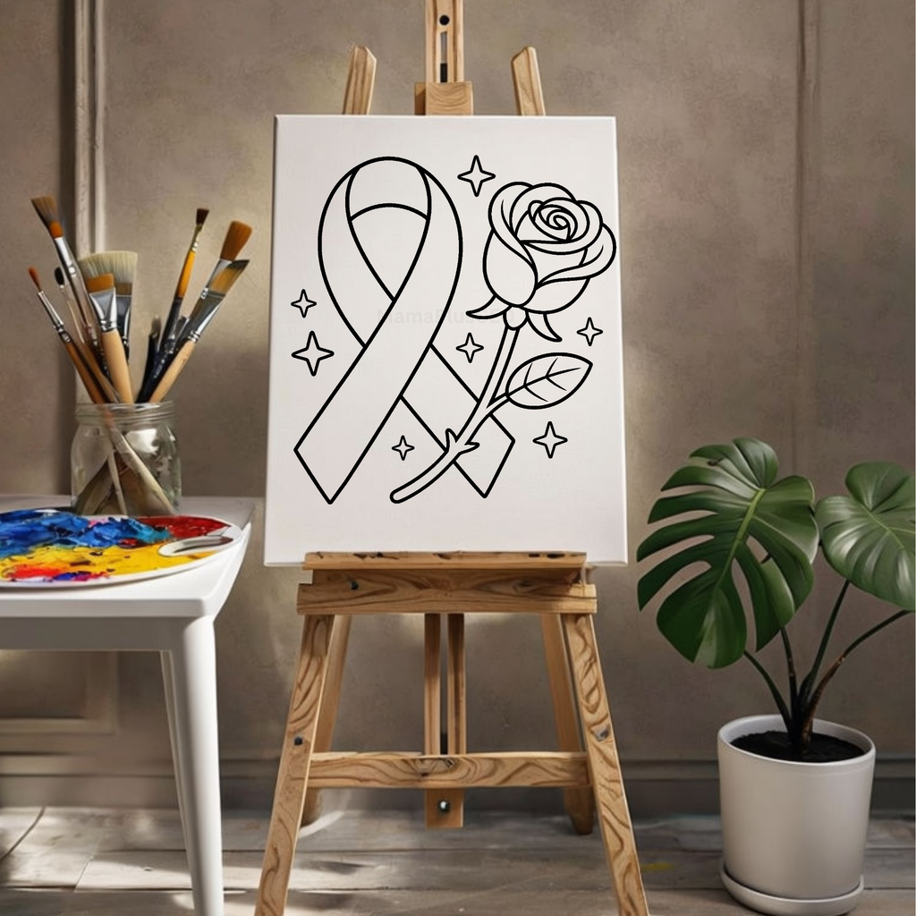 Press & Paint - Breast Cancer - Awareness - Ribbon & Rose