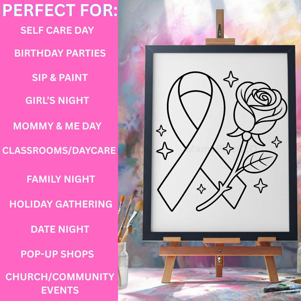 Press & Paint - Breast Cancer - Awareness - Ribbon & Rose