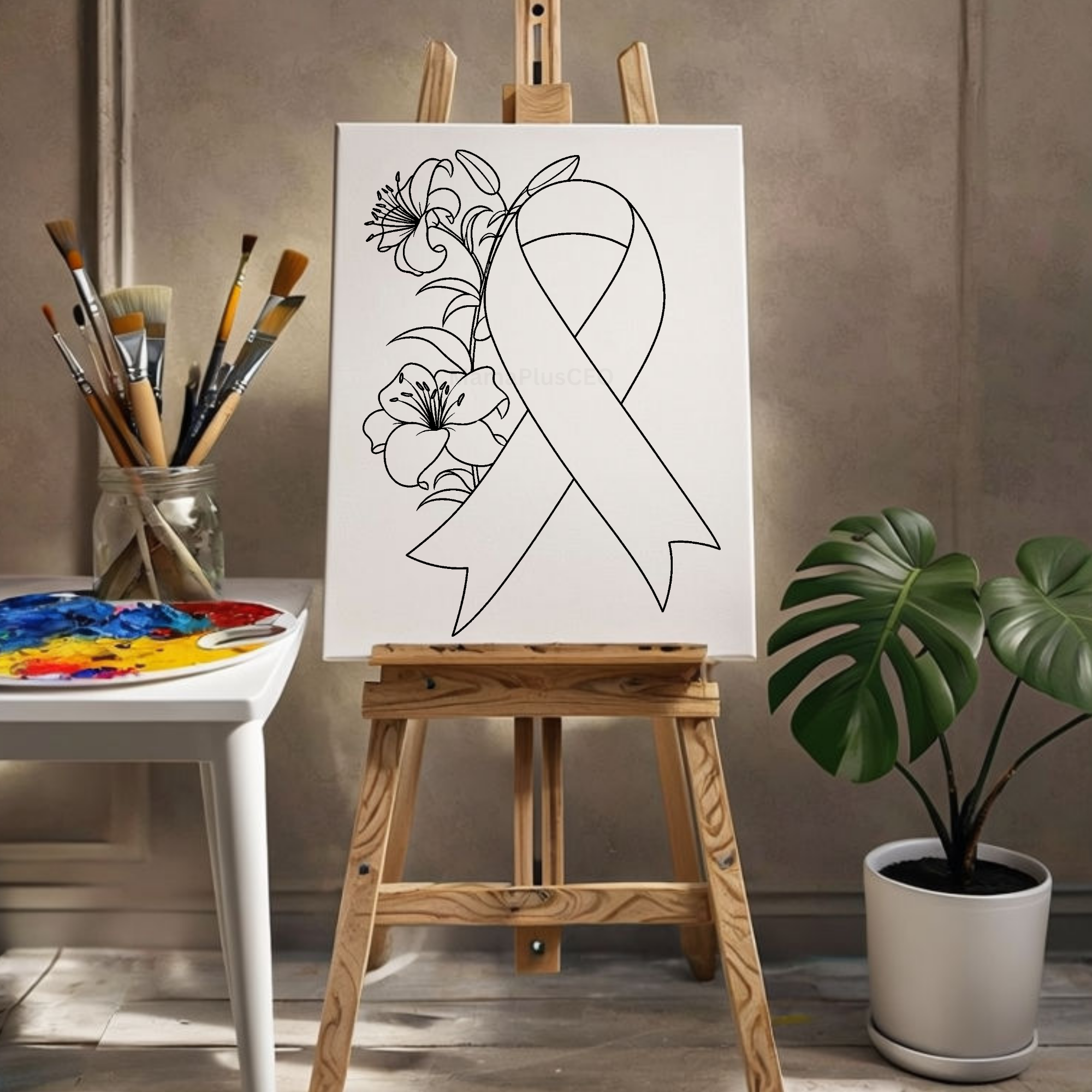 Press & Paint Kit - Breast Cancer Floral Ribbon