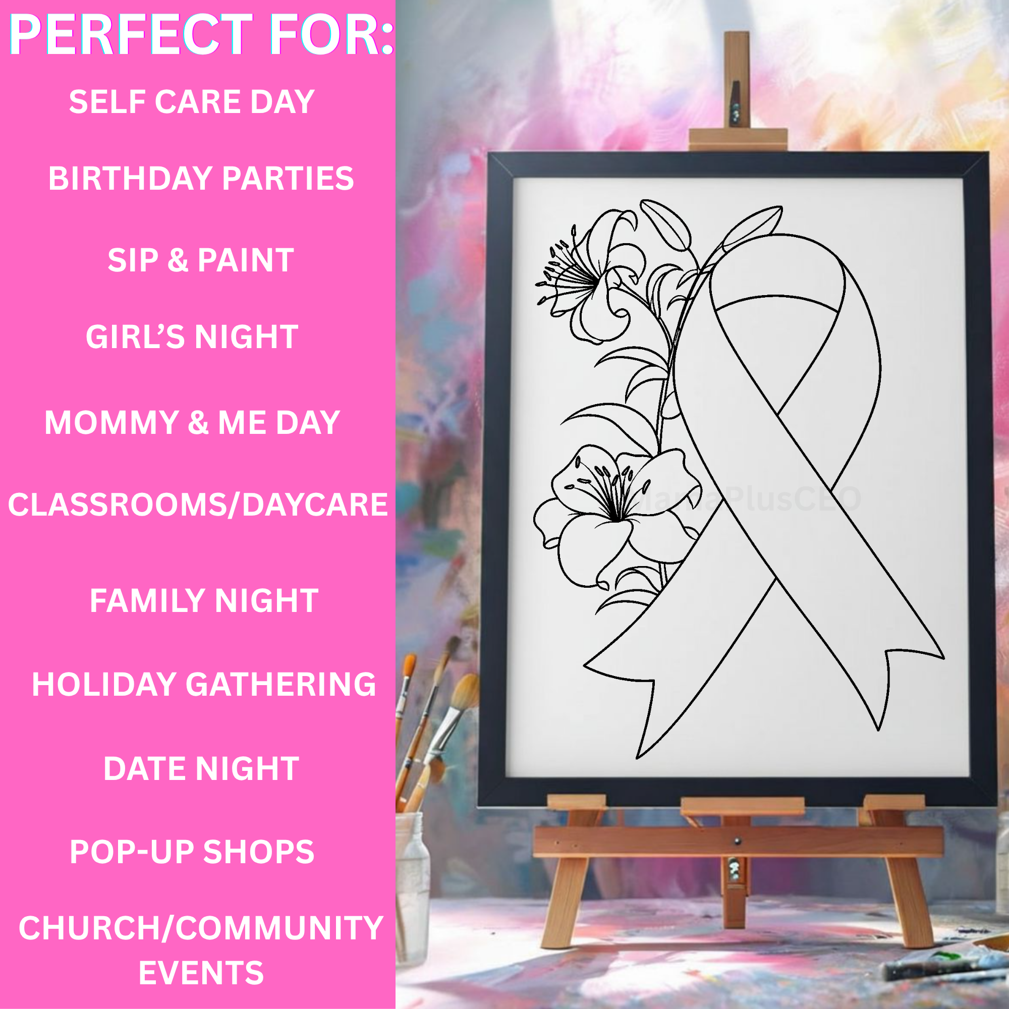Press & Paint Kit - Breast Cancer Floral Ribbon