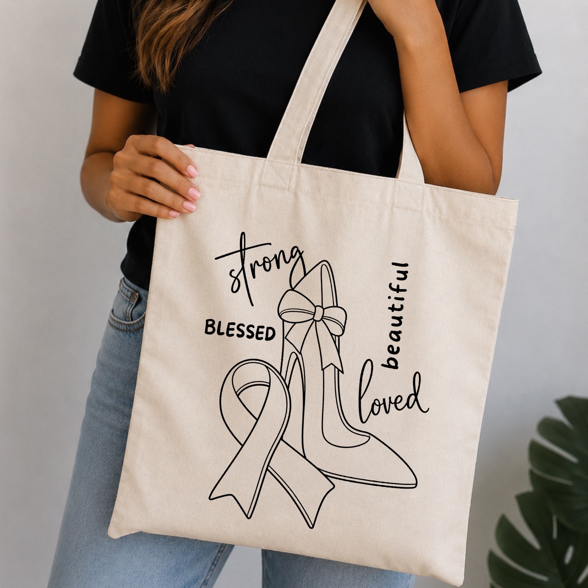 Paintable Canvas Tote Bag (Cancer Awareness)