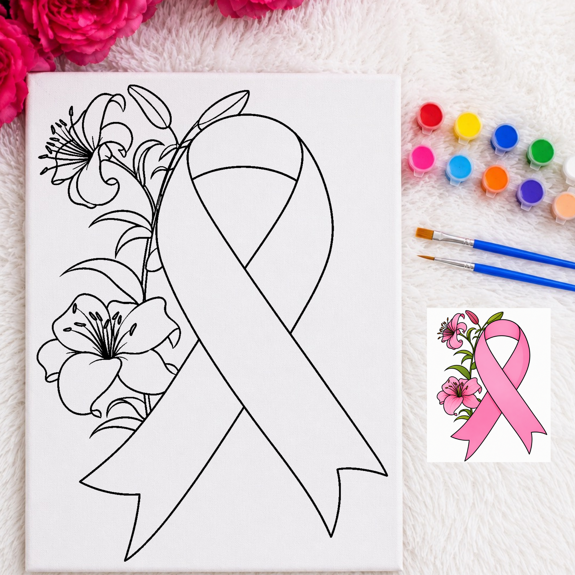 Press & Paint Kit - Breast Cancer Floral Ribbon