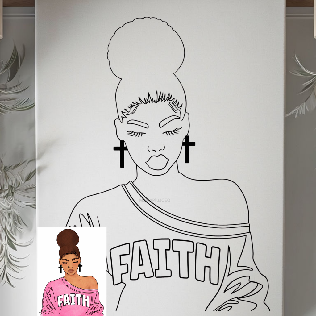 DTF Transfer Outline or Press & Paint Kit - Faith Woman
