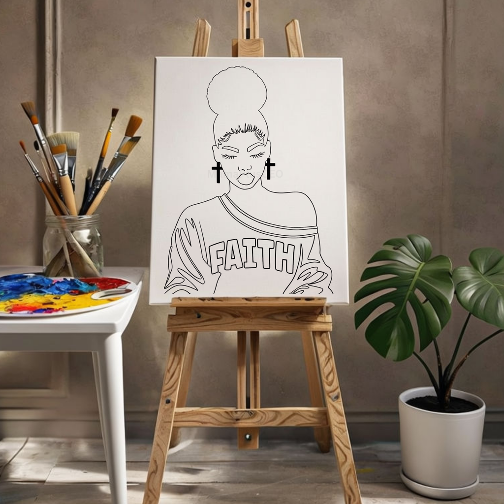 DTF Transfer Outline or Press & Paint Kit - Faith Woman