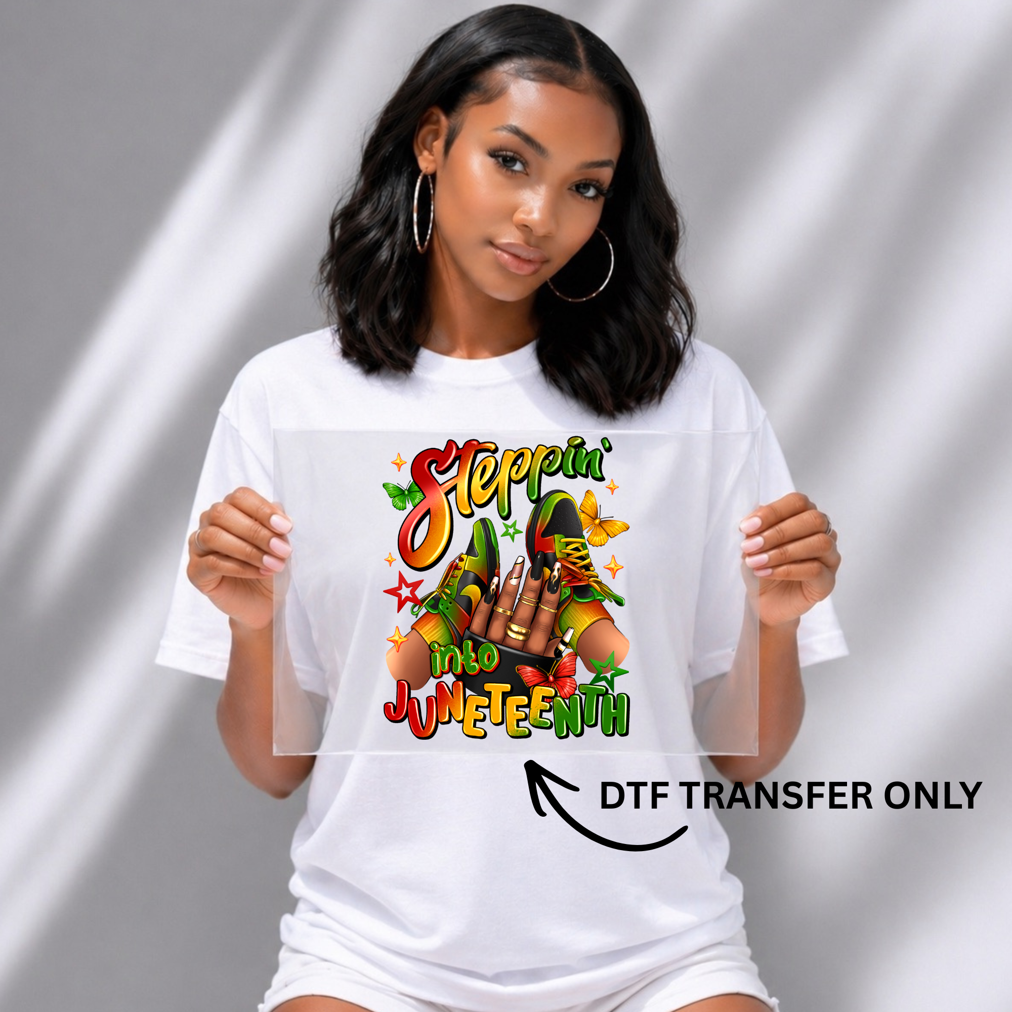Juneteenth Steppin into Juneteenth Tshirt or Full Color DTF Transfer