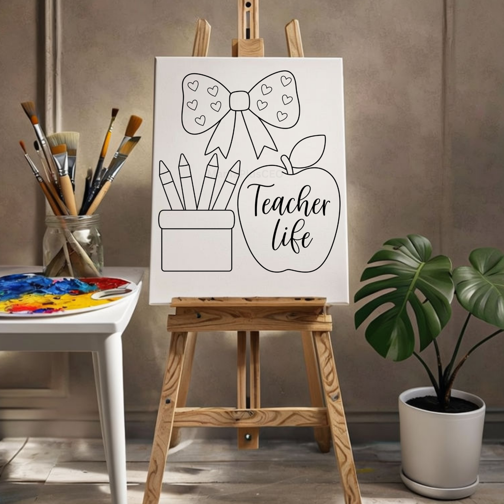 DTF Transfer Outline or Press & Paint Kit - Teacher life