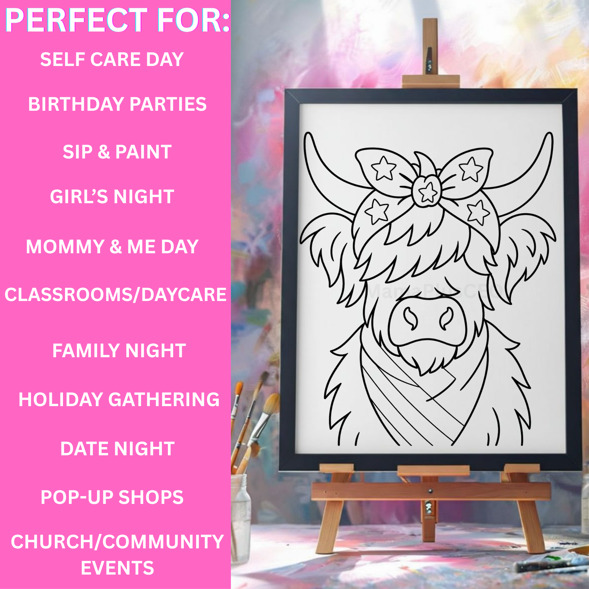 DTF Transfer Outline or Press & Paint Kit - Highland Cow - July 4th