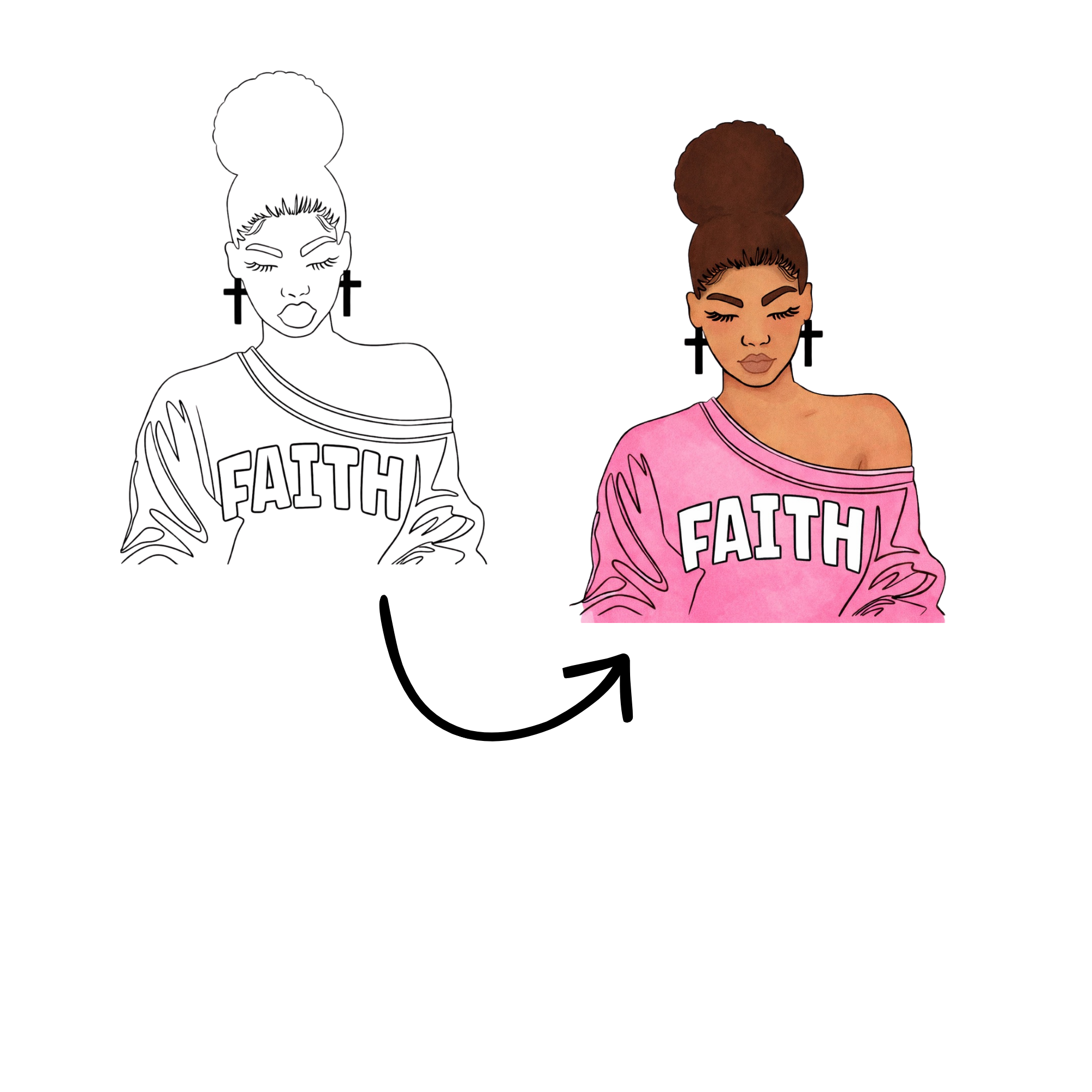DTF Transfer Outline or Press & Paint Kit - Faith Woman