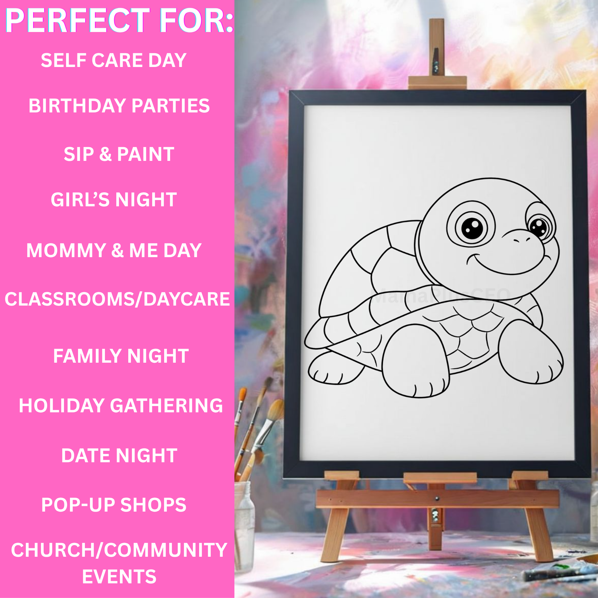 DTF Transfer Outline or Press & Paint Kit - Kids Birthday Party - Turtle