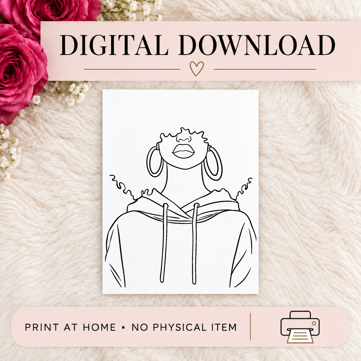 Afro Beauty Coloring Page - Printable PNG - Instant Digital Download