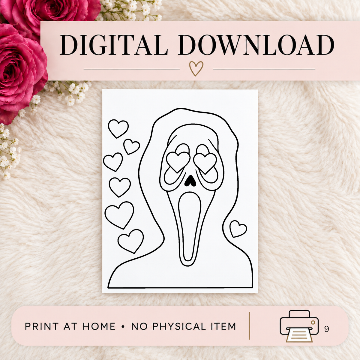 DIGITAL DOWNLOAD ONLY - Halloween Ghost Face Coloring Page - Printable PNG - Instant Download