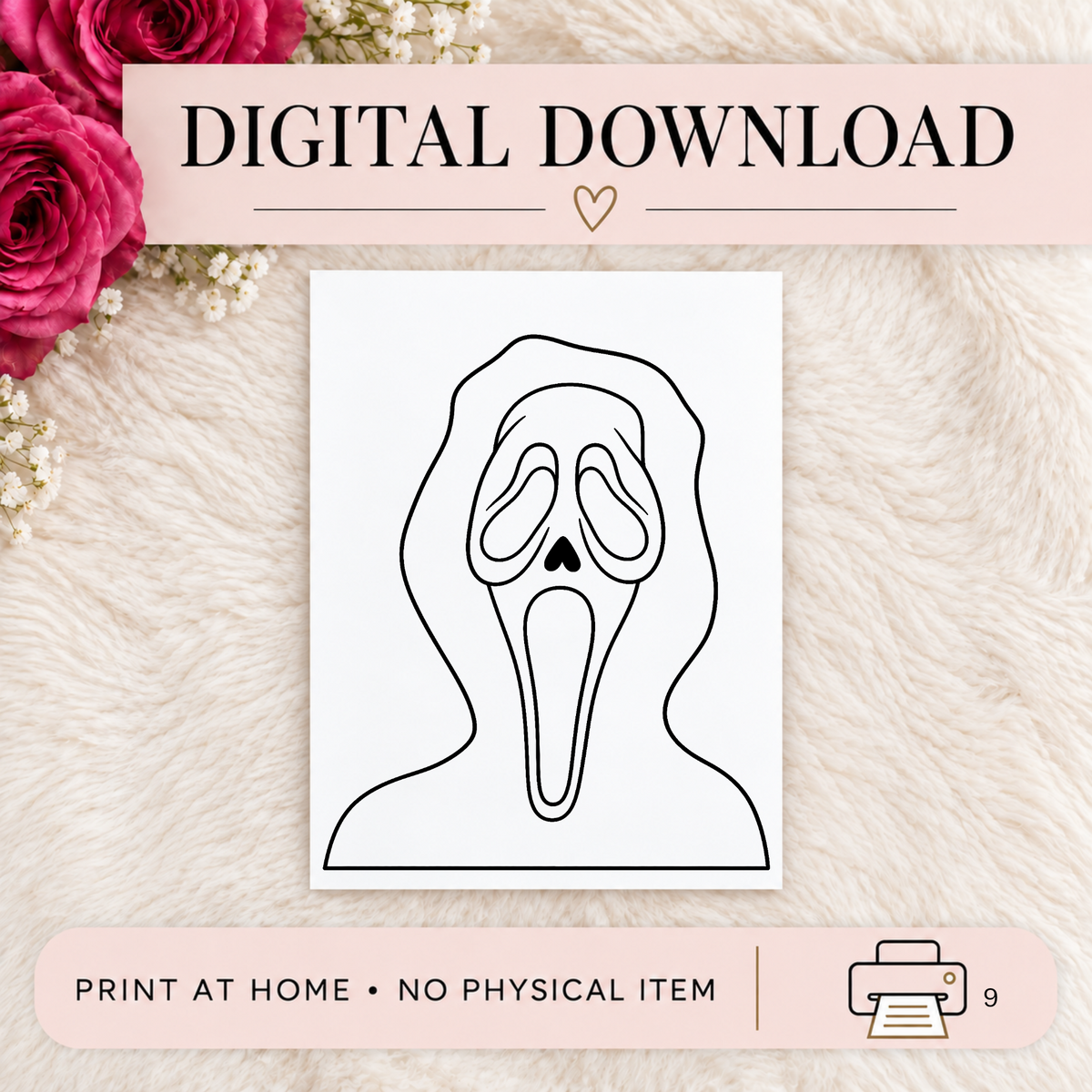 DIGITAL DOWNLOAD ONLY - Halloween Scream Coloring Page - Printable PNG - Instant Download