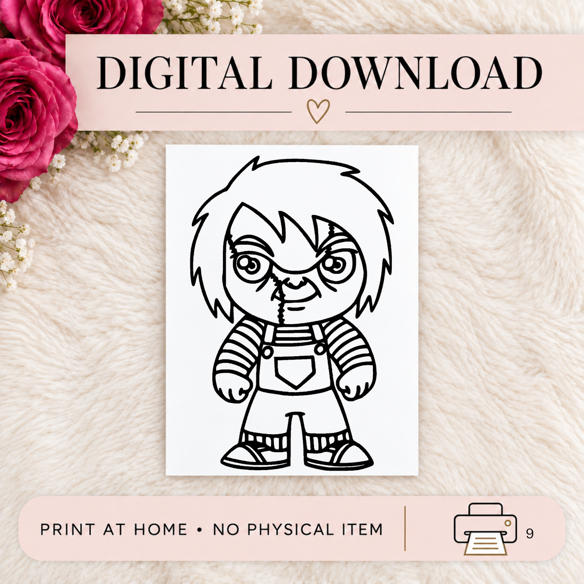 DIGITAL DOWNLOAD ONLY - Halloween Chucky Coloring Page - Printable PNG - Instant Download