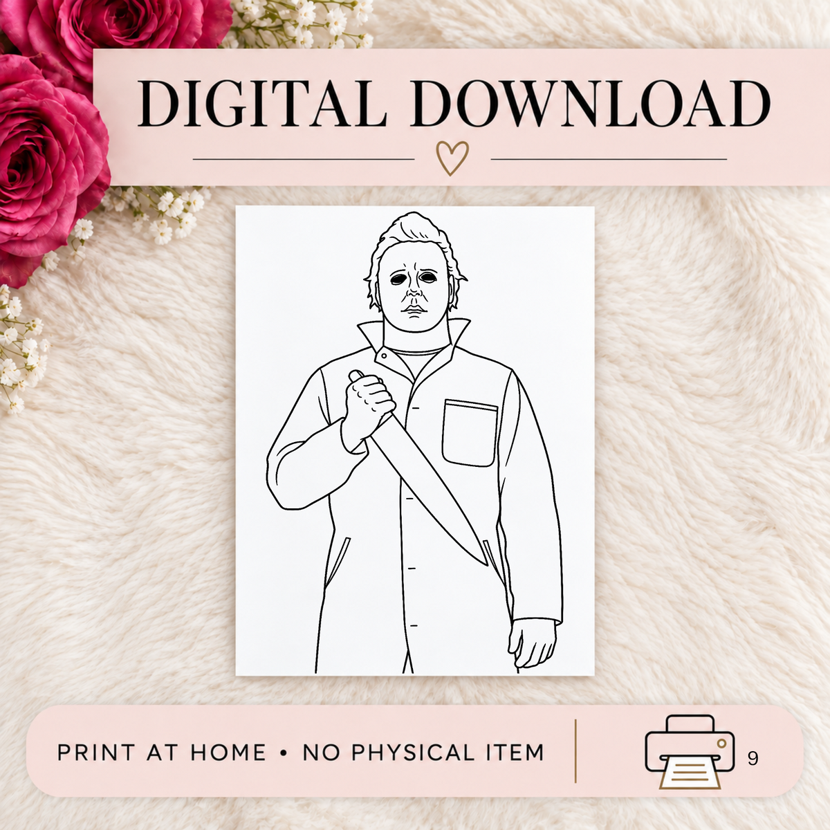 DIGITAL DOWNLOAD ONLY - Halloween Michael Myers  Coloring Page - Printable PNG - Instant Download
