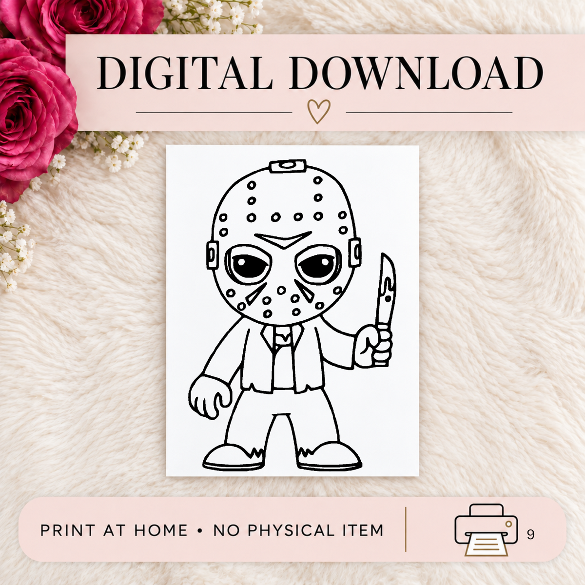 DIGITAL DOWNLOAD ONLY - Halloween Jason Coloring Page - Printable PNG - Instant Download