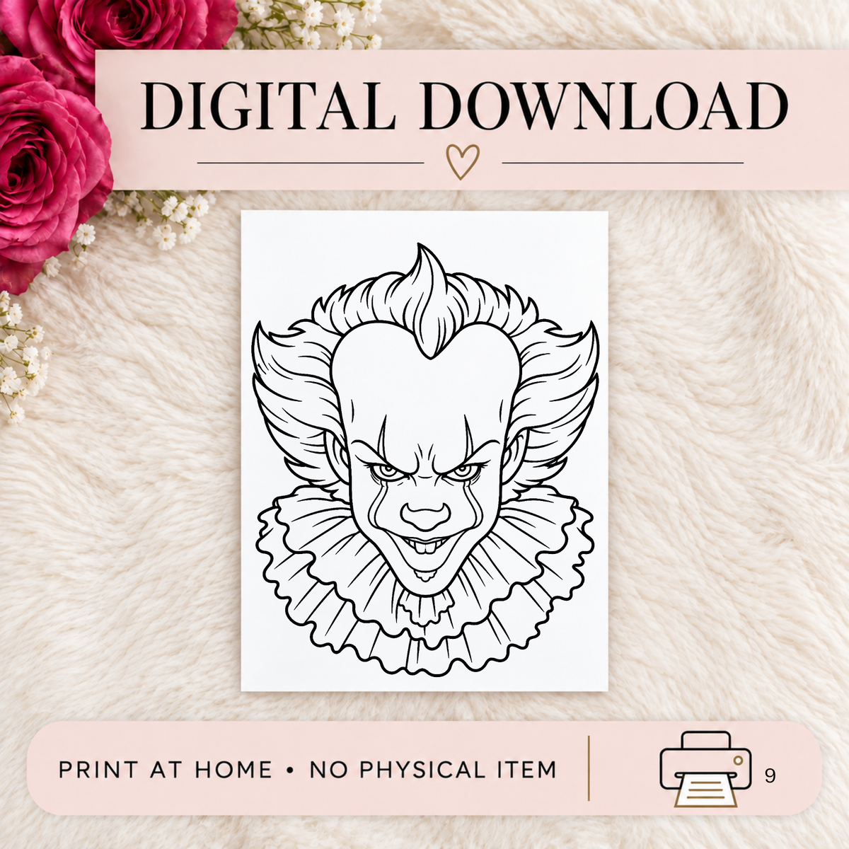DIGITAL DOWNLOAD ONLY - Halloween IT the clown  Coloring Page - Printable PNG - Instant Download