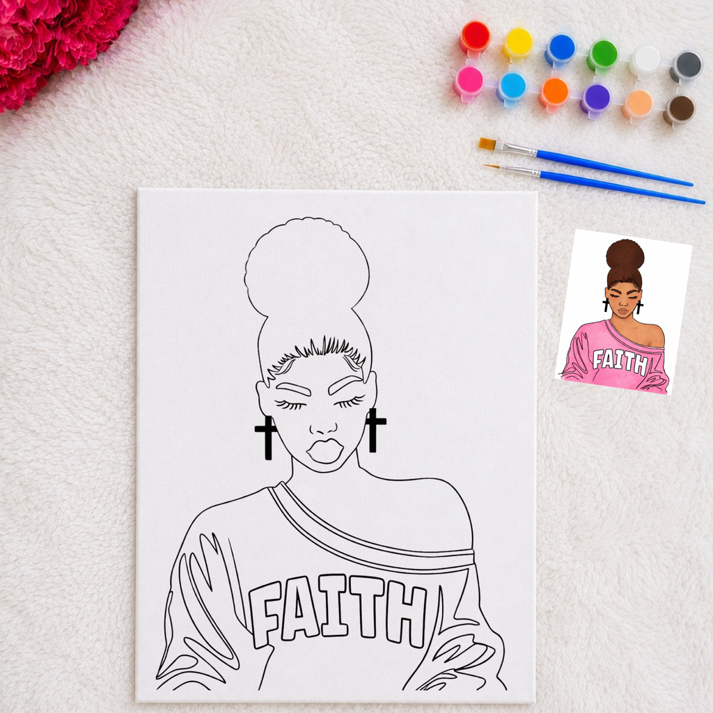 DTF Transfer Outline or Press & Paint Kit - Faith Woman
