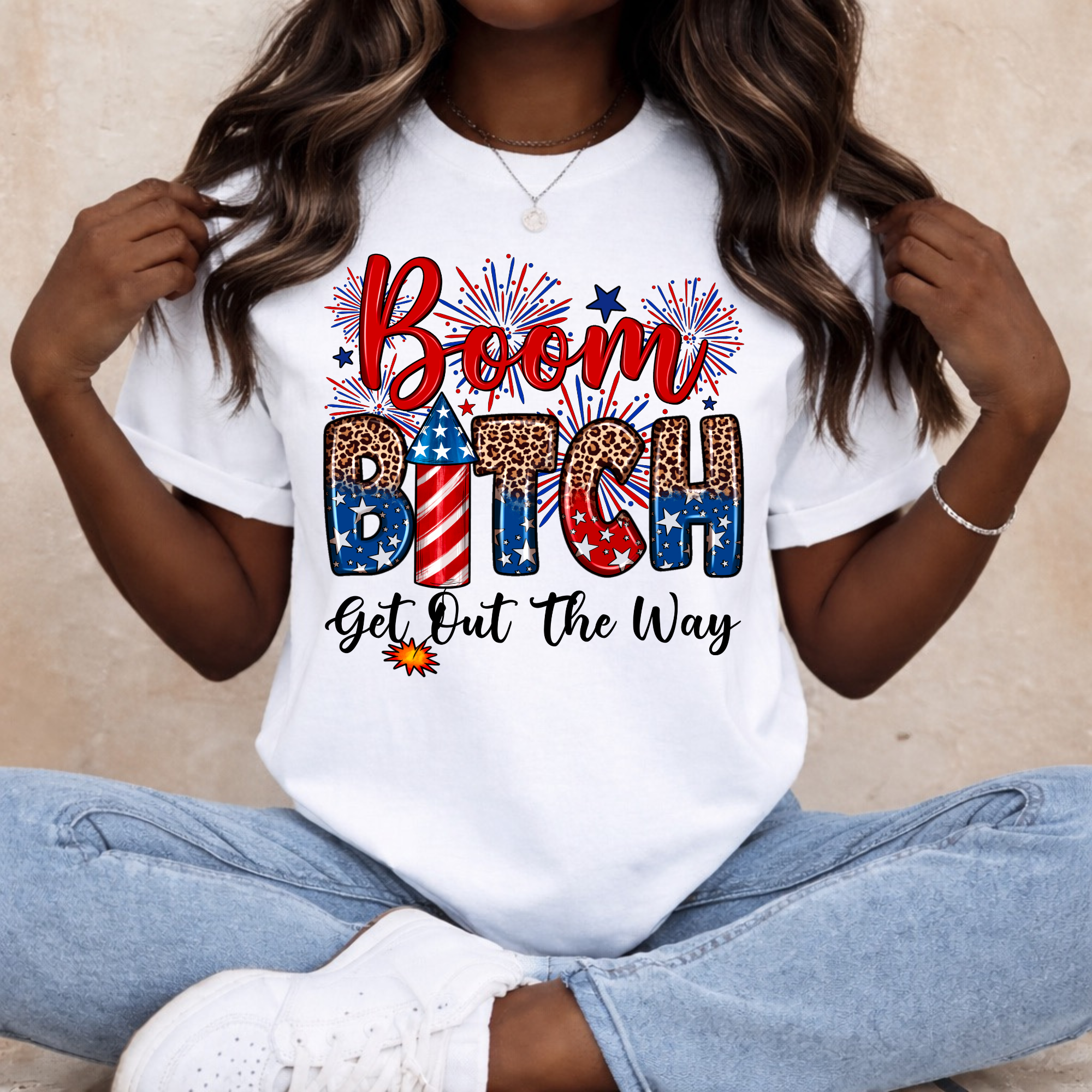 Boom Bitch Graphic T-shirt - Funny 4th of July Shirt - Women's Tee