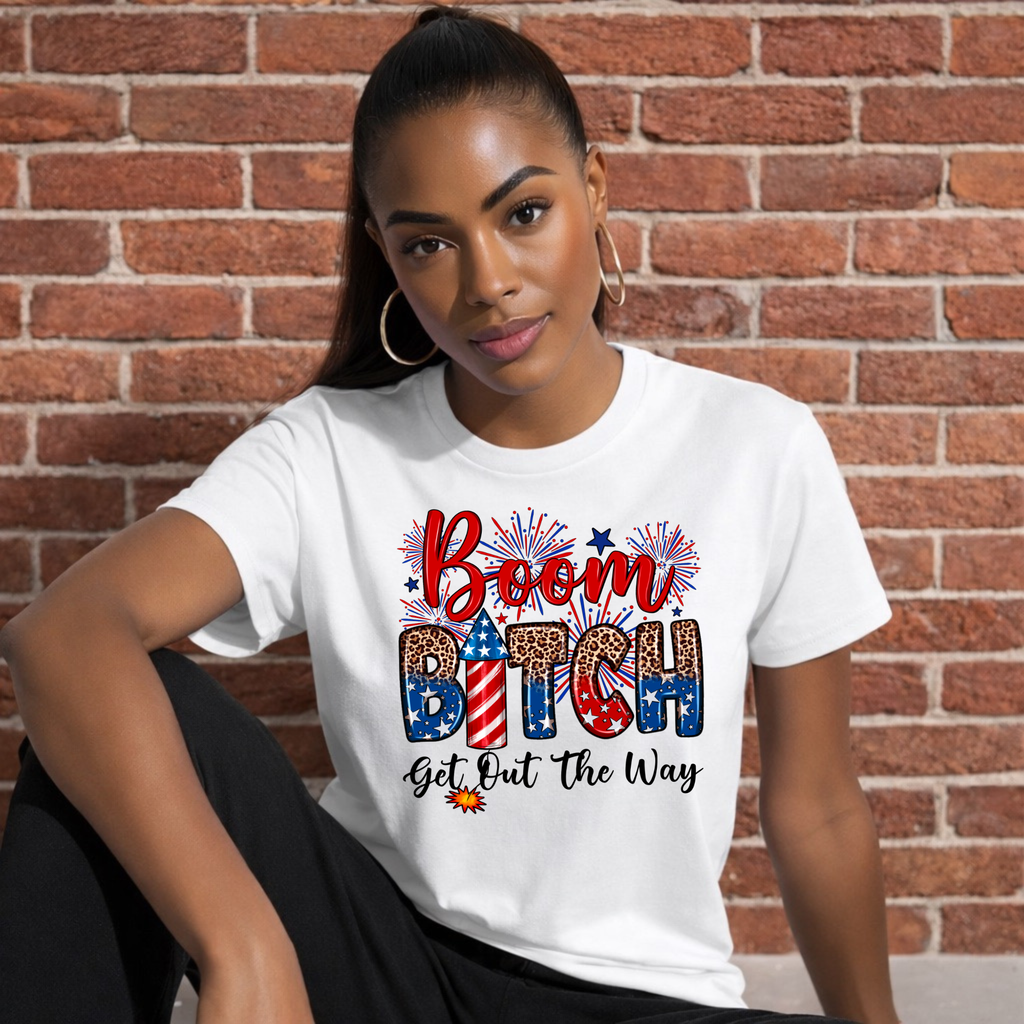Boom Bitch Graphic T-shirt - Funny 4th of July Shirt - Women's Tee