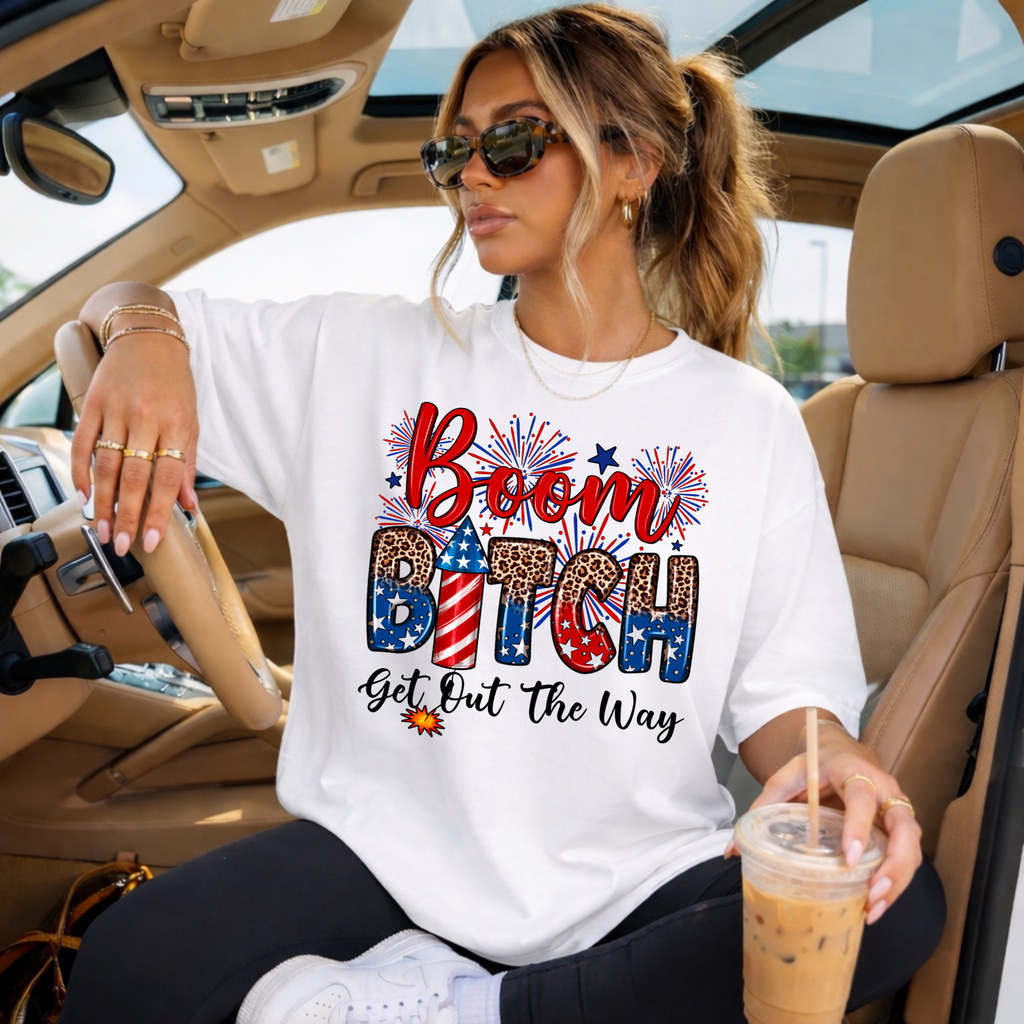 Boom Bitch Graphic T-shirt - Funny 4th of July Shirt - Women's Tee